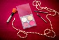 Makeup cosmetic kit Ã¢â¬â eye shadows, highlighter and blush Royalty Free Stock Photo